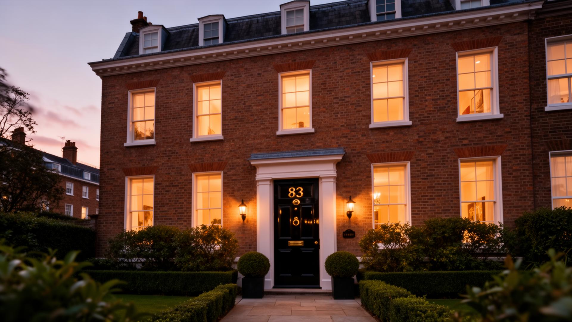 Georgian brick, glowing windows